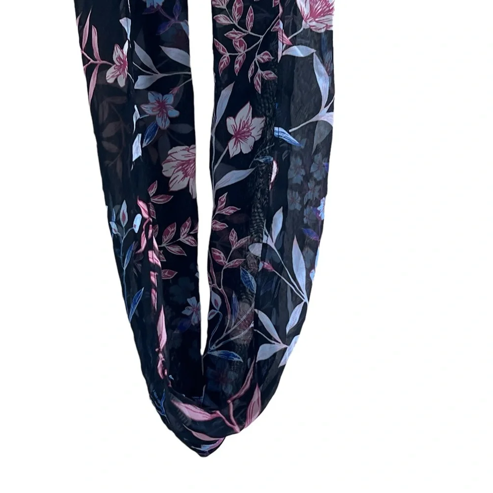 Blue floral airy lightweight infinity scarf wrap